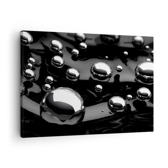 Obraz na płótnie - Z czarnej toni - 70x50cm - Abstrakcja Chromowane Kule 3D - Nowoczesny Canvas obraz do salonu do sypialni ARTTOR ARTTOR