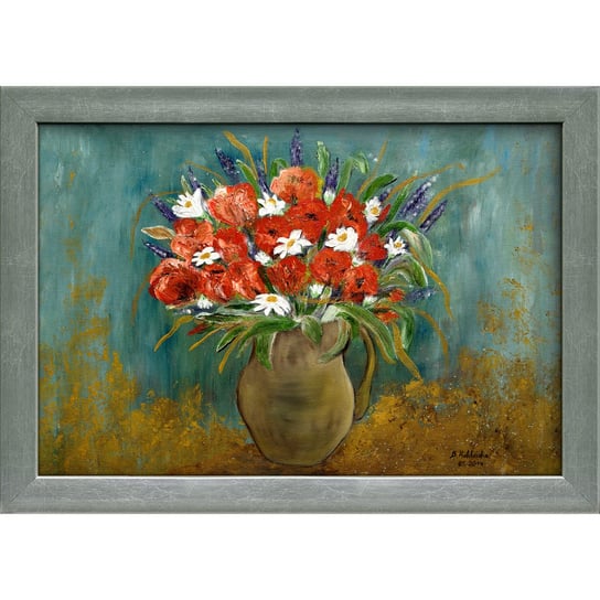 Obraz na płótnie z drukowaną ramą, kwiaty w wazonie, 100x70 cm Art-Canvas