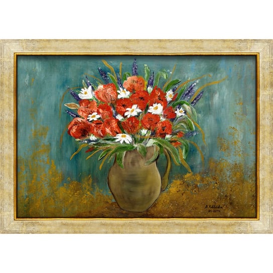 Obraz na płótnie z drukowaną ramą, kwiaty w wazonie, 100x70 cm Art-Canvas
