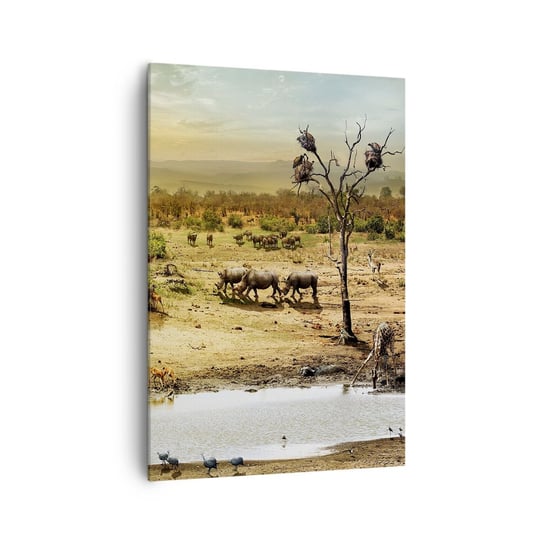 Obraz na płótnie - "Z Edenu zaś wypływała rzeka…" - 70x100cm - Sawanna Zwierzęta Afryka - Nowoczesny foto obraz w ramie do salonu do sypialni ARTTOR ARTTOR