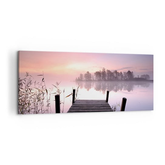 Obraz na płótnie - Z liliowej mgły... - 120x50cm - Krajobraz Wschód Słońca Jezioro - Nowoczesny obraz na ścianę do salonu do sypialni ARTTOR ARTTOR