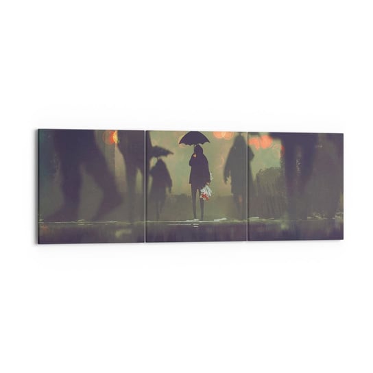 Obraz na płótnie - Z perspektywy kropli deszczu - 150x50 cm - Obraz nowoczesny - Spacer W Deszczu, Ludzie, Grafika, Parasol, Miasto - CA150x50-3885 ARTTOR