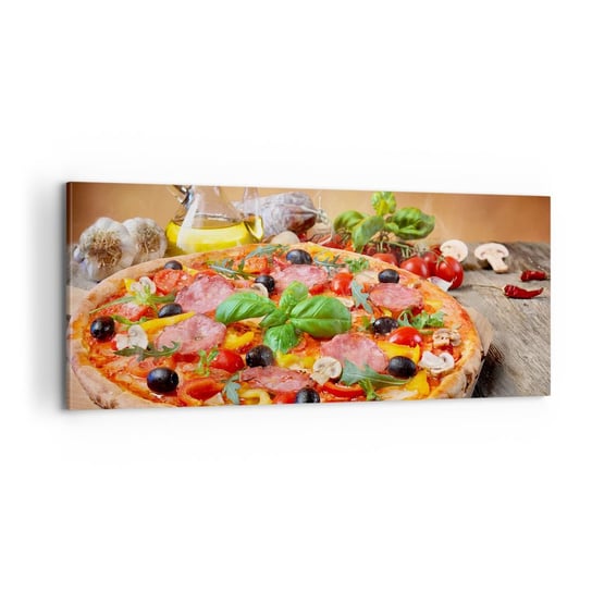 Obraz na płótnie - Z prawdziwie włoskim smakiem - 100x40cm - Gastronomia Pizza Włochy - Nowoczesny foto obraz w ramie do salonu do sypialni ARTTOR ARTTOR