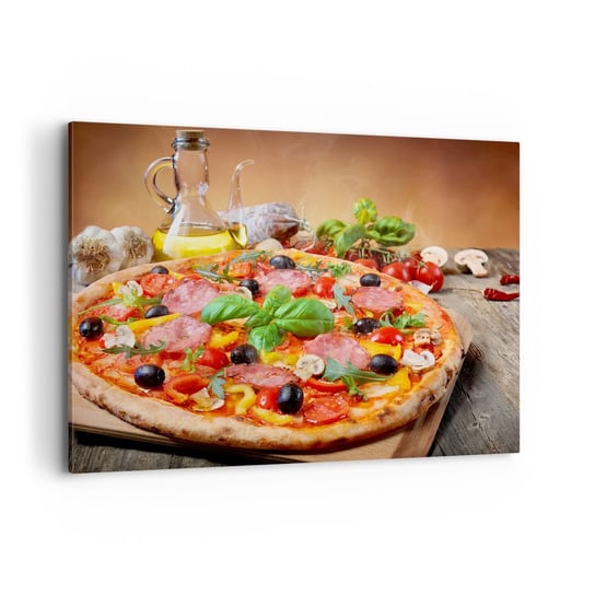 Obraz na płótnie - Z prawdziwie włoskim smakiem - 100x70cm - Gastronomia Pizza Włochy - Nowoczesny foto obraz w ramie do salonu do sypialni ARTTOR ARTTOR