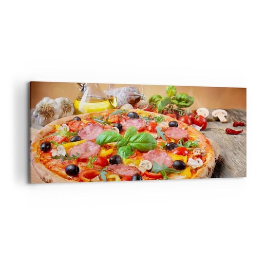 Obraz na płótnie - Z prawdziwie włoskim smakiem - 120x50cm - Gastronomia Pizza Włochy - Nowoczesny obraz na ścianę do salonu do sypialni ARTTOR ARTTOR