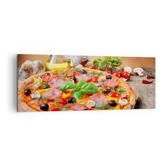 Obraz na płótnie - Z prawdziwie włoskim smakiem - 140x50cm - Gastronomia Pizza Włochy - Nowoczesny Canvas obraz do salonu do sypialni ARTTOR ARTTOR