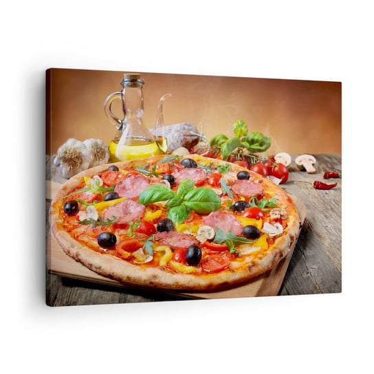 Obraz na płótnie - Z prawdziwie włoskim smakiem - 70x50cm - Gastronomia Pizza Włochy - Nowoczesny Canvas obraz do salonu do sypialni ARTTOR ARTTOR