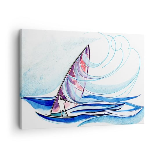 Obraz na płótnie - Z wiatrem w rytmie fal - 70x50cm - Windsurfing Sport Morze - Nowoczesny Canvas obraz do salonu do sypialni ARTTOR ARTTOR