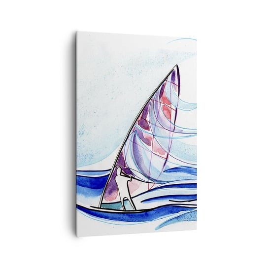 Obraz na płótnie - Z wiatrem w rytmie fal - 80x120cm - Windsurfing Sport Morze - Nowoczesny obraz na ścianę do salonu do sypialni ARTTOR ARTTOR