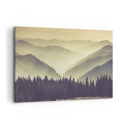 Obraz na płótnie - Za siedmioma górami… - 120x80 cm - Obraz nowoczesny - Krajobraz, Las, Góry, Natura, Mgła - AA120x80-3820 ARTTOR