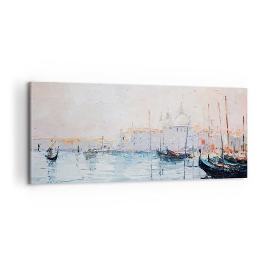 Obraz na płótnie - Za wodą, za mgłą - 100x40 cm - Obraz nowoczesny - Sztuka, Miasto, Wenecja, Architektura, Gondola - AB100x40-3662 ARTTOR
