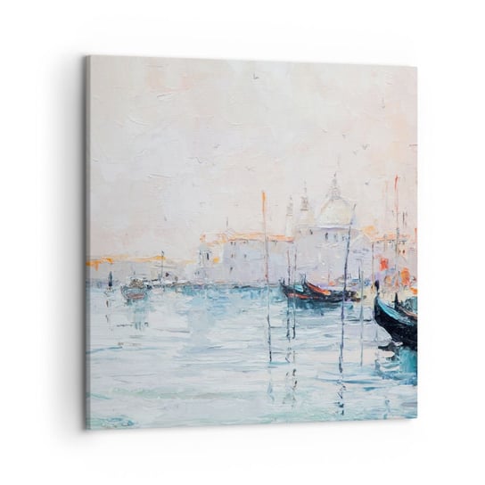 Obraz na płótnie - Za wodą, za mgłą - 50x50 cm - Obraz nowoczesny - Sztuka, Miasto, Wenecja, Architektura, Gondola - AC50x50-3662 ARTTOR