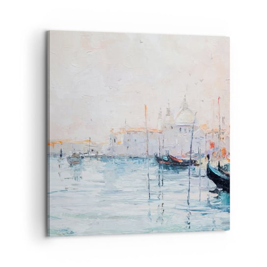 Obraz na płótnie - Za wodą, za mgłą - 60x60 cm - Obraz nowoczesny - Sztuka, Miasto, Wenecja, Architektura, Gondola - AC60x60-3662 ARTTOR