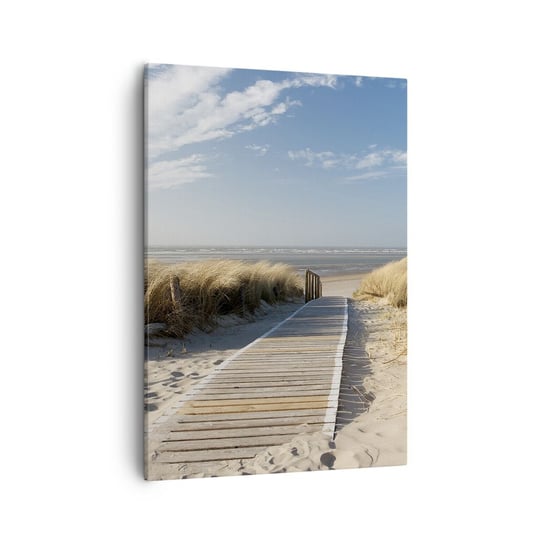 Obraz na płótnie - Za wydmą, w szumie traw - 50x70cm - Krajobraz Morze Plaża - Nowoczesny Canvas obraz do salonu do sypialni ARTTOR ARTTOR
