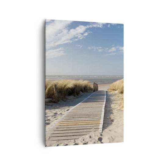 Obraz na płótnie - Za wydmą, w szumie traw - 70x100cm - Krajobraz Morze Plaża - Nowoczesny foto obraz w ramie do salonu do sypialni ARTTOR ARTTOR