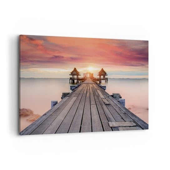 Obraz na płótnie - Zachód na wschodzie - 100x70cm - Krajobraz Drewniane Molo Morze - Nowoczesny foto obraz w ramie do salonu do sypialni ARTTOR ARTTOR