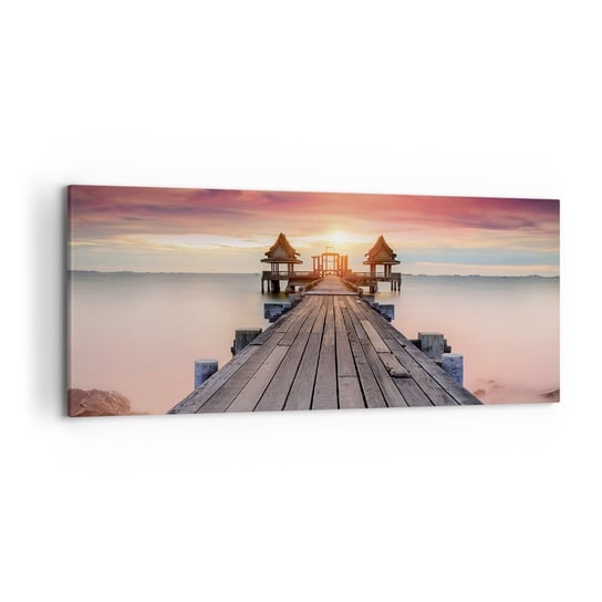 Obraz na płótnie - Zachód na wschodzie - 120x50cm - Krajobraz Drewniane Molo Morze - Nowoczesny obraz na ścianę do salonu do sypialni ARTTOR ARTTOR