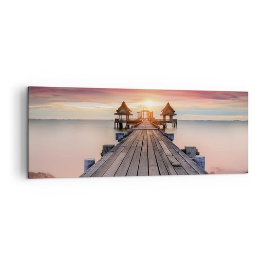 Obraz na płótnie - Zachód na wschodzie - 140x50cm - Krajobraz Drewniane Molo Morze - Nowoczesny Canvas obraz do salonu do sypialni ARTTOR ARTTOR