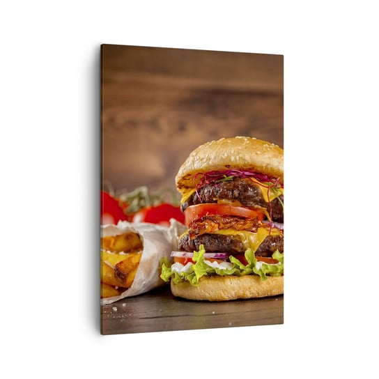 Obraz na płótnie - Zakazany owoc - 50x70cm - Gastronomia Hamburger Burger - Nowoczesny Canvas obraz do salonu do sypialni ARTTOR ARTTOR