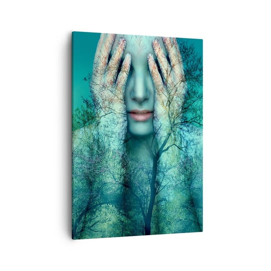 Obraz na płótnie - Zanurzona w błękicie - 50x70cm - Abstrakcja Kobieta Natura - Nowoczesny Canvas obraz do salonu do sypialni ARTTOR ARTTOR
