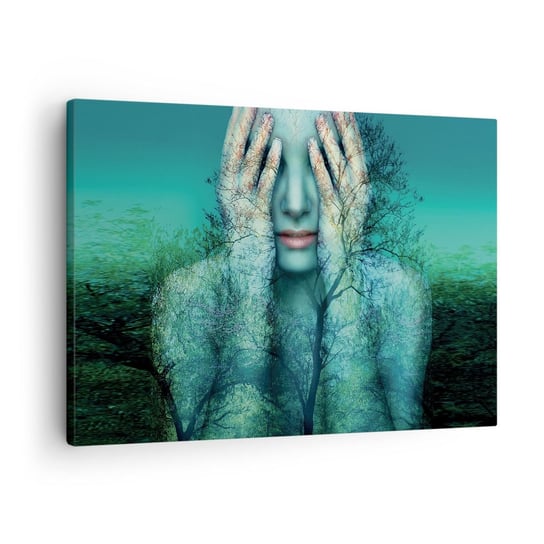 Obraz na płótnie - Zanurzona w błękicie - 70x50cm - Abstrakcja Kobieta Natura - Nowoczesny Canvas obraz do salonu do sypialni ARTTOR ARTTOR
