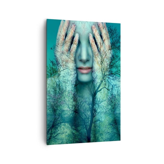 Obraz na płótnie - Zanurzona w błękicie - 80x120cm - Abstrakcja Kobieta Natura - Nowoczesny obraz na ścianę do salonu do sypialni ARTTOR ARTTOR