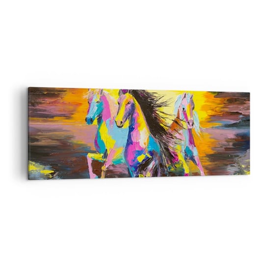 Obraz na płótnie - Zanurzone w tęczy - 140x50cm - Zwierzęta Konie Wolność - Nowoczesny Canvas obraz do salonu do sypialni ARTTOR ARTTOR