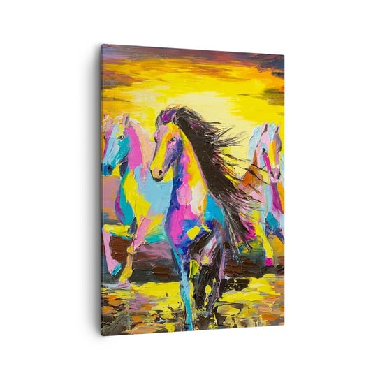 Obraz na płótnie - Zanurzone w tęczy - 50x70cm - Zwierzęta Konie Wolność - Nowoczesny Canvas obraz do salonu do sypialni ARTTOR ARTTOR