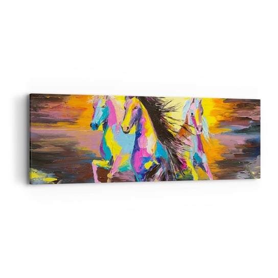 Obraz na płótnie - Zanurzone w tęczy - 90x30cm - Zwierzęta Konie Wolność - Nowoczesny Canvas obraz do salonu do sypialni ARTTOR ARTTOR