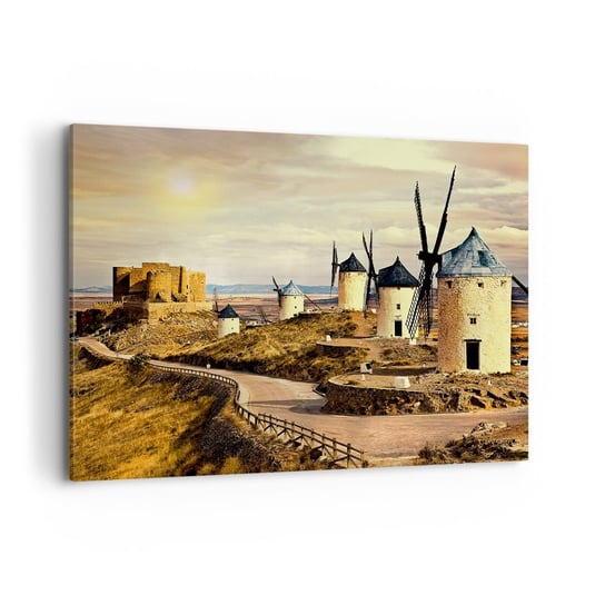 Obraz na płótnie - Zaraz pojawi się Don Kichot - 120x80cm - Krajobraz Andaluzja Wiatraki - Nowoczesny obraz na ścianę do salonu do sypialni ARTTOR ARTTOR