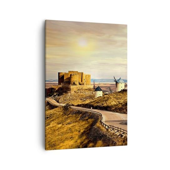 Obraz na płótnie - Zaraz pojawi się Don Kichot - 50x70cm - Krajobraz Andaluzja Wiatraki - Nowoczesny Canvas obraz do salonu do sypialni ARTTOR ARTTOR