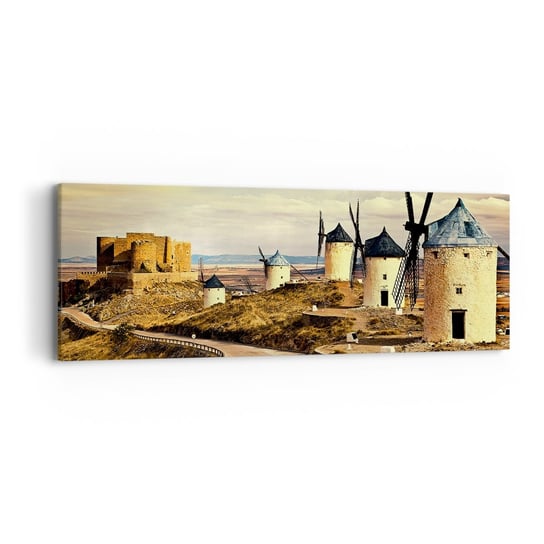Obraz na płótnie - Zaraz pojawi się Don Kichot - 90x30 cm - Obraz nowoczesny - Krajobraz, Andaluzja, Wiatraki, Hiszpania, Podróże - AB90x30-2729 ARTTOR