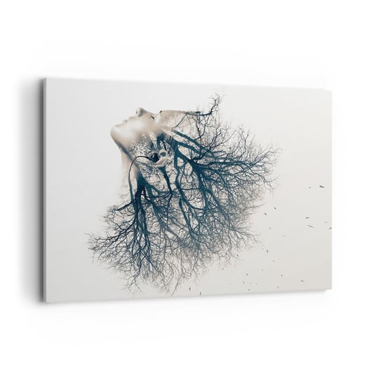 Obraz na płótnie - Zasłuchana w szept drzewa - 100x70cm - Abstrakcja Twarz Kobiety Drzewo - Nowoczesny foto obraz w ramie do salonu do sypialni ARTTOR ARTTOR