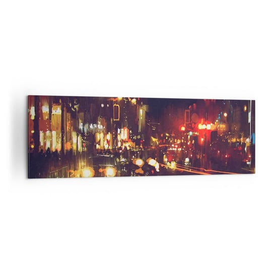 Obraz na płótnie - Zatopiona w światłach nocy - 160x50cm - Miasto Architektura Nocne Życie - Nowoczesny foto obraz w ramie do salonu do sypialni ARTTOR ARTTOR
