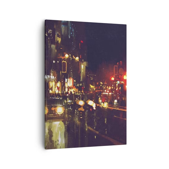 Obraz na płótnie - Zatopiona w światłach nocy - 50x70cm - Miasto Architektura Nocne Życie - Nowoczesny Canvas obraz do salonu do sypialni ARTTOR ARTTOR
