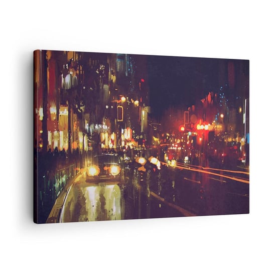 Obraz na płótnie - Zatopiona w światłach nocy - 70x50cm - Miasto Architektura Nocne Życie - Nowoczesny Canvas obraz do salonu do sypialni ARTTOR ARTTOR