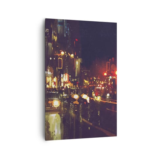 Obraz na płótnie - Zatopiona w światłach nocy - 80x120cm - Miasto Architektura Nocne Życie - Nowoczesny obraz na ścianę do salonu do sypialni ARTTOR ARTTOR