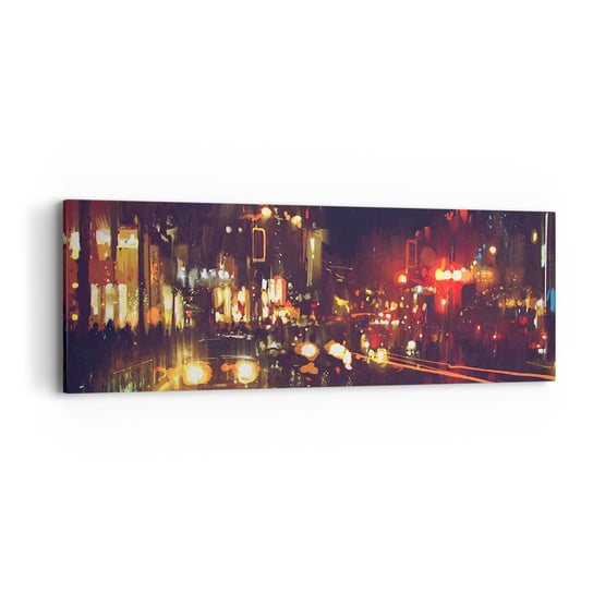 Obraz na płótnie - Zatopiona w światłach nocy - 90x30cm - Miasto Architektura Nocne Życie - Nowoczesny Canvas obraz do salonu do sypialni ARTTOR ARTTOR