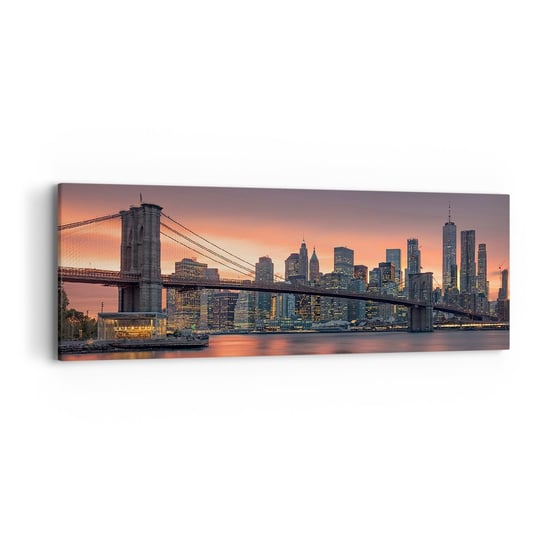 Obraz na płótnie - Zatopione w  liliowej ciszy - 90x30cm - Nowy Jork Miasto Most Brookliński - Nowoczesny Canvas obraz do salonu do sypialni ARTTOR ARTTOR