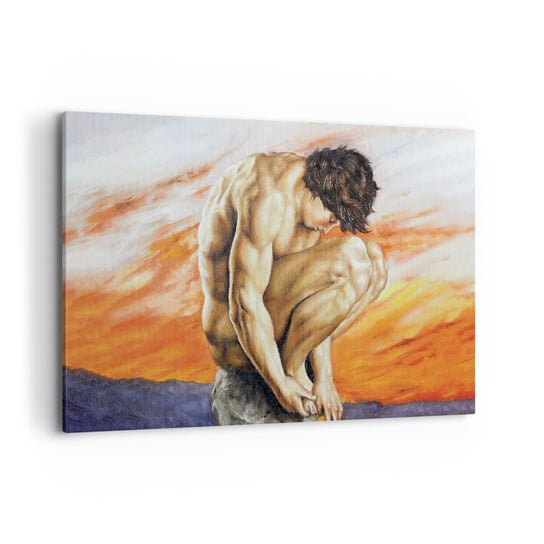 Obraz na płótnie - Zatopiony w sobie - 120x80cm - Ciało Mężczyzna Posąg - Nowoczesny obraz na ścianę do salonu do sypialni ARTTOR ARTTOR