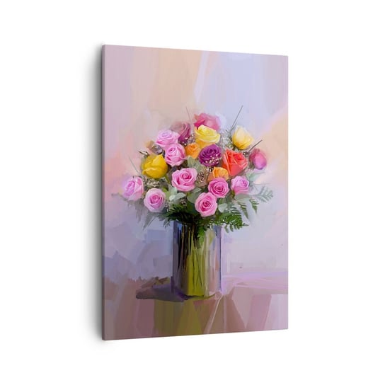 Obraz na płótnie - Zatrzymane piękno - 50x70cm - Wazon Z Kwiatami Bukiet Kwiatów Sztuka - Nowoczesny Canvas obraz do salonu do sypialni ARTTOR ARTTOR