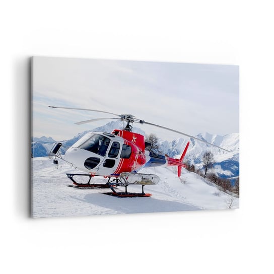 Obraz na płótnie - Zawsze gotowy - 100x70cm - Helikopter Krajobraz Alpy - Nowoczesny foto obraz w ramie do salonu do sypialni ARTTOR ARTTOR