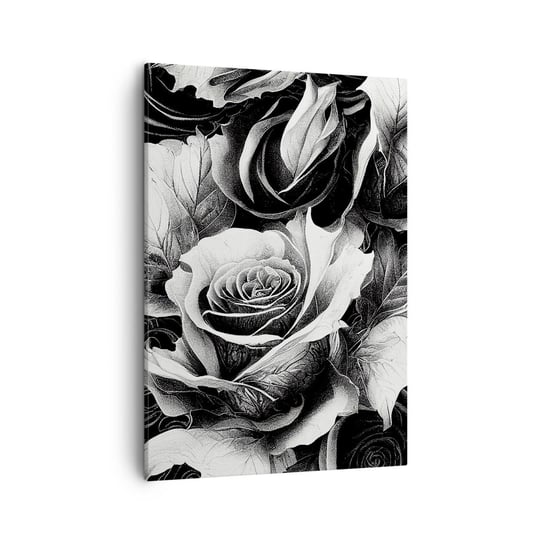Obraz na płótnie - Zawsze królowa - 50x70cm - Kwiaty Róże Czarno-Biały - Nowoczesny Canvas obraz do salonu do sypialni ARTTOR ARTTOR