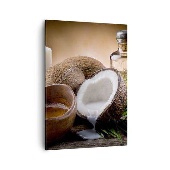 Obraz na płótnie - Zdrowie z tropikalnych wysp - 50x70cm - Kokos Spa Olejek Kokosowy - Nowoczesny Canvas obraz do salonu do sypialni ARTTOR ARTTOR