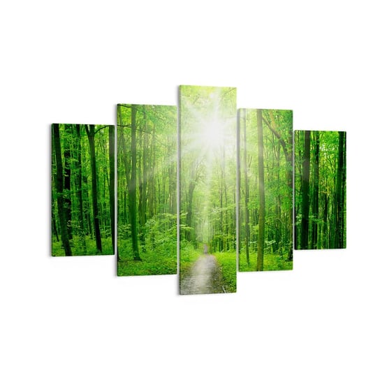 Obraz na płótnie - Zielona katedra - 150x100 cm - Obraz nowoczesny - Krajobraz, Las, Promienie Słońca, Natura, Leśna Ścieżka - EA150x100-2689 ARTTOR