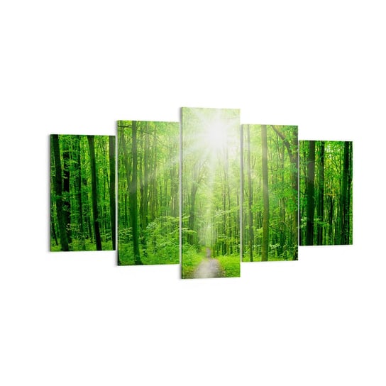 Obraz na płótnie - Zielona katedra - 160x85 cm - Obraz nowoczesny - Krajobraz, Las, Promienie Słońca, Natura, Leśna Ścieżka - EA160x85-2689 ARTTOR