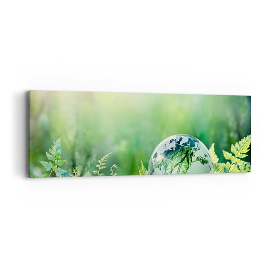 Obraz na płótnie - Zielona planeta - 90x30cm - Abstrakcja Paproć Natura - Nowoczesny Canvas obraz do salonu do sypialni ARTTOR ARTTOR