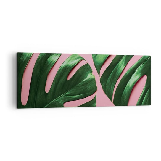 Obraz na płótnie - Zielone rendez-vous - 140x50cm - Monstera Zielony Liść Roślina Egzotyczna - Nowoczesny Canvas obraz do salonu do sypialni ARTTOR ARTTOR