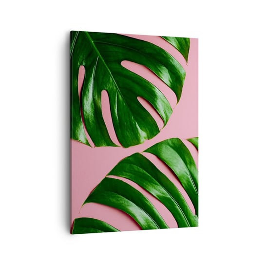 Obraz na płótnie - Zielone rendez-vous - 50x70cm - Monstera Zielony Liść Roślina Egzotyczna - Nowoczesny Canvas obraz do salonu do sypialni ARTTOR ARTTOR
