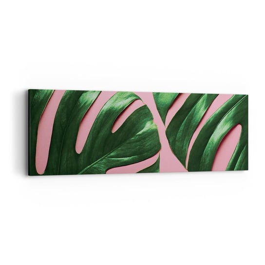 Obraz na płótnie - Zielone rendez-vous - 90x30cm - Monstera Zielony Liść Roślina Egzotyczna - Nowoczesny Canvas obraz do salonu do sypialni ARTTOR ARTTOR